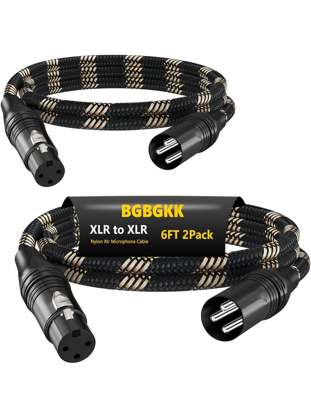 BGBGKK XLR to XLR Microphone Cable - Black & Tan (2-Pack)